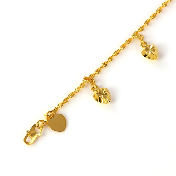 

71186 xuping 2019 trendy slim water wave jewellery bracelet, bell heart charm Malayan emas gold plated bracelet