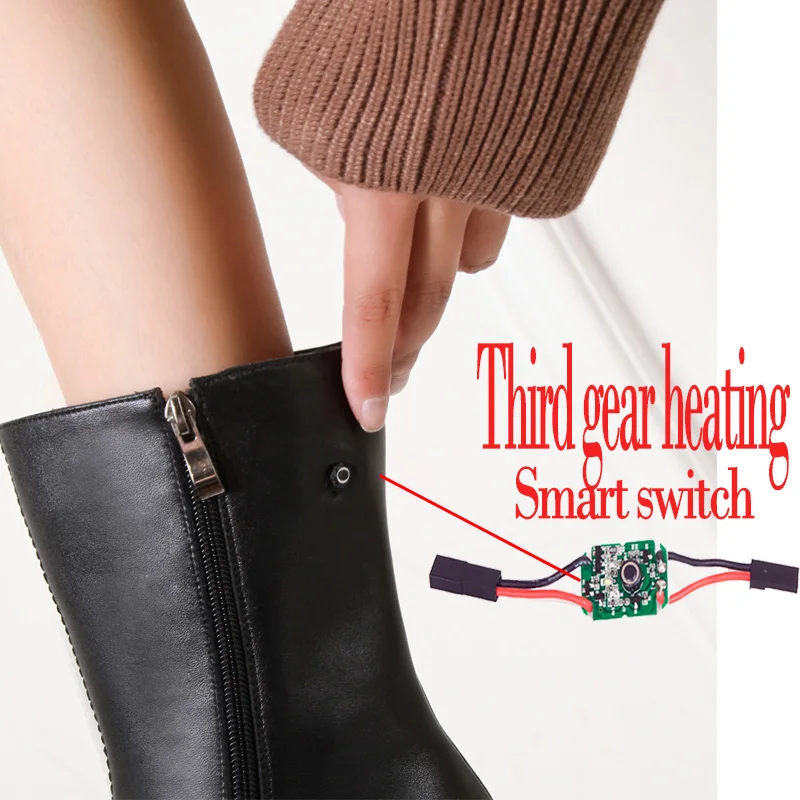 
OEM ODM New fashion Rechargeable battery heated women leather winter boots Electrically Heated Shoes 