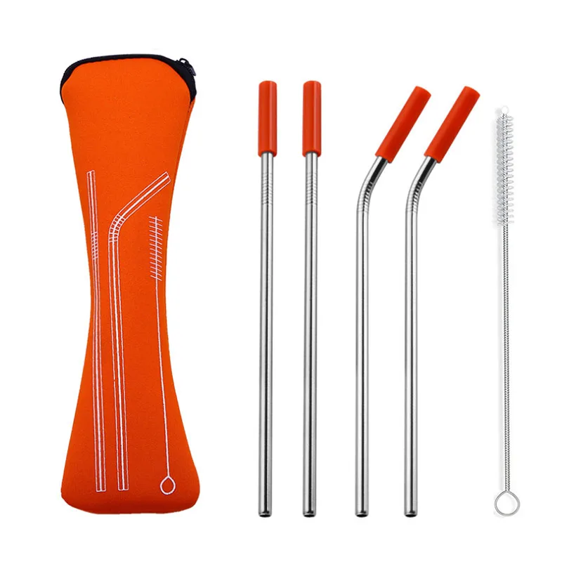 

Portable metal straw drinking carrying case reusable straws with silicone tips, Multi colors
