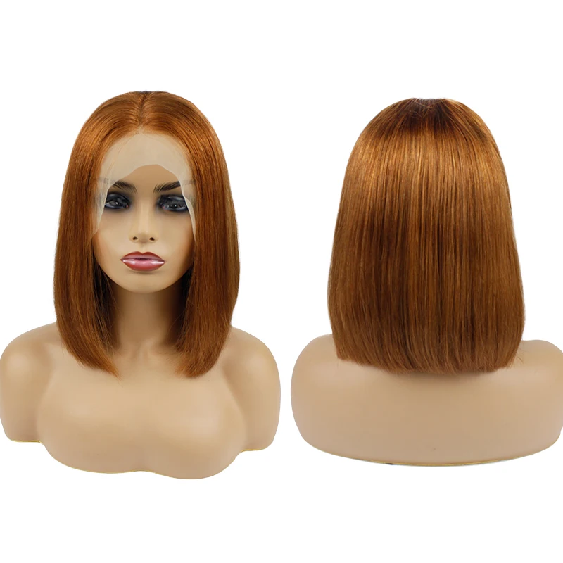

Morein dropshipping super double drawn cuticle aligned human hair brown color #33 front lace bob wigs for women