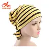 F4529 new summer spring women arabic turban hijab chiffon wrinkle head hat stripe pattern chemo caps