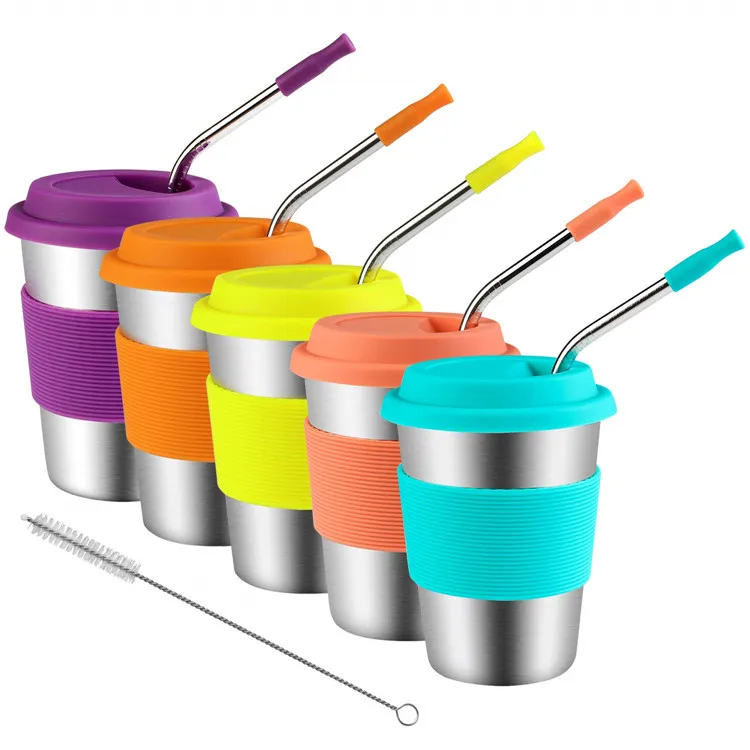 

16 oz With Silicone Lids Straw Drinking Tumblers for Adults Children and Toddlers Kids Stainless Steel Cups