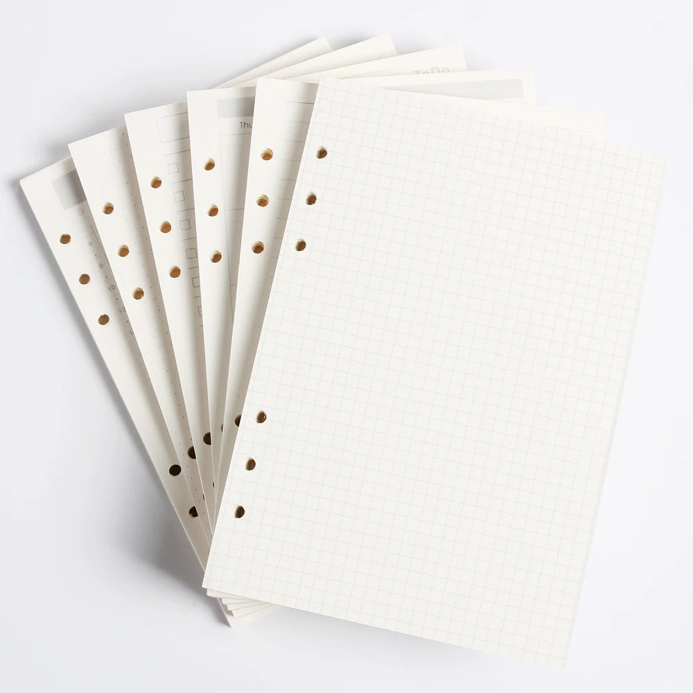 

6 holes binder notebook refilling inner papers stationery :line,grid,dots,list,daily weekly monthly planner A5 A6