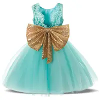 

Children Wear Wholesale Kids Lace Dresses Sleeveless Sequin Back V-Neck Bow Girls Party Dress YY10418