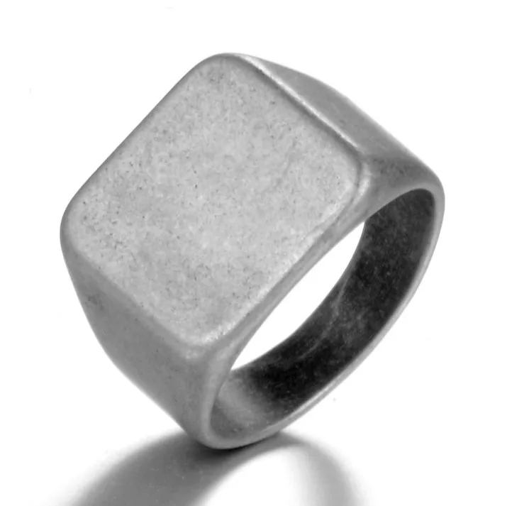 

Stainless Steel Antique Silver Biker Signet Blank Ring For Men, Like picture