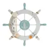 Nautical Beach Wooden Boat Ship Steering Wheel Fishing Net Shell Home Wall Decor White