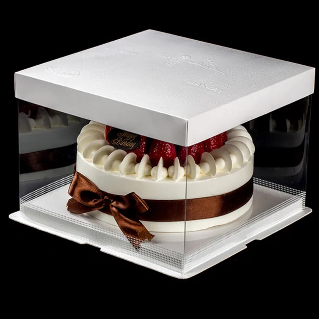 纯白色 8英寸清除硬一次性大蛋糕盒为蛋糕