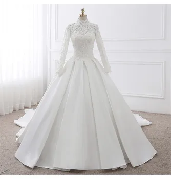 high neck and long sleeve wedding dress
