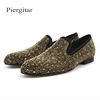 Luxury Evening Party Gold Crystals Men'S Suede Crafted Slip-On Shoes The Focus Of Floor Men Loafer For Wedding Prom And Banquet