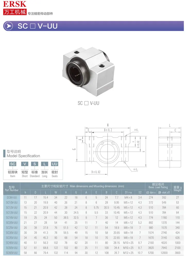 specification sizes linear bearing platform  