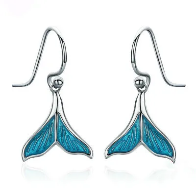 

Blue Enamel 925 Sterling Silver Whale Tail Drop Earrings for Women