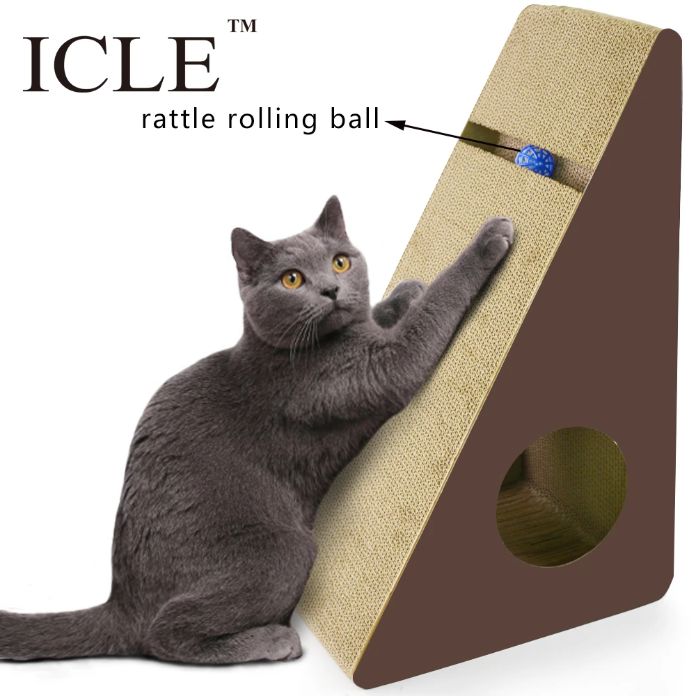 

icle-Triangle Interactive Cat Toys Ultimate With Round Rattle Ringing Ball--IC-0105-Brown scratching Cardboard Scratcher Lounge