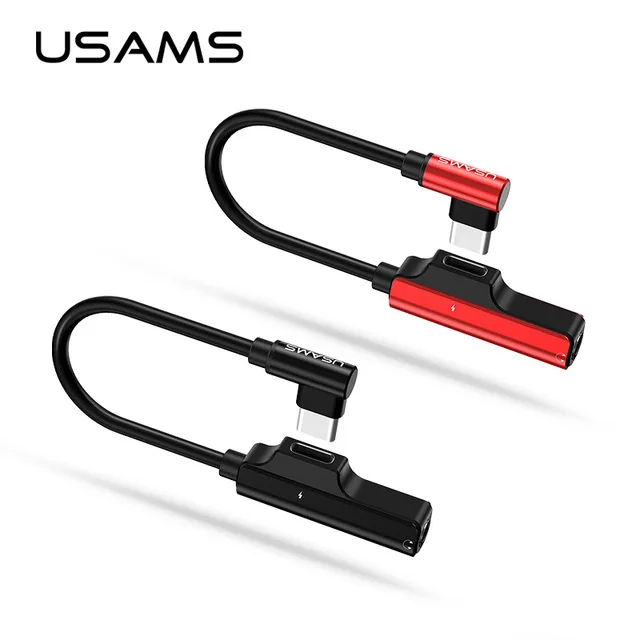 

USAMS 90 degree Type C to 3.5mm Type C for lightning to 3.5mm for lightning one or two Charging Aux Audio Adapter For cellphone