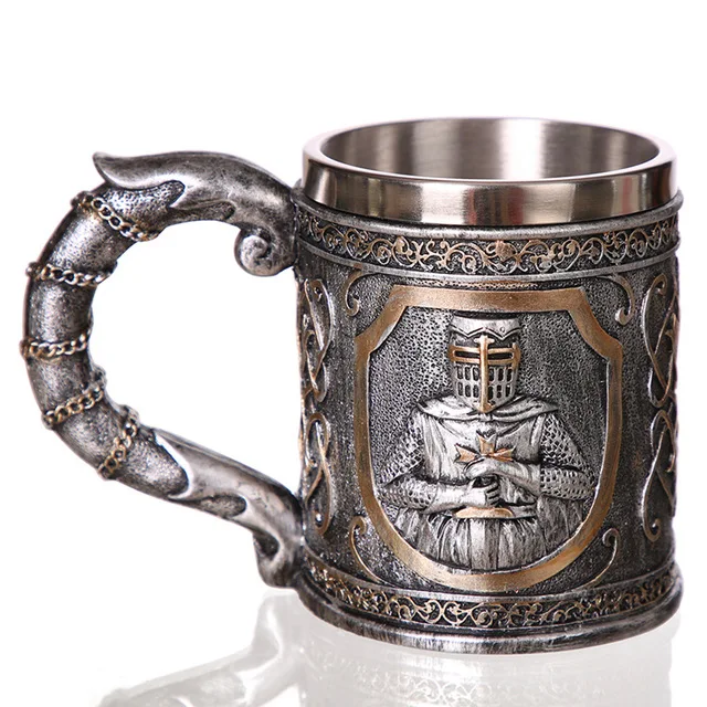 

3D Viking Mug Double Stainless Steel Knight Tankard Drinking Cup For Christmas Gift Decoration, Mix