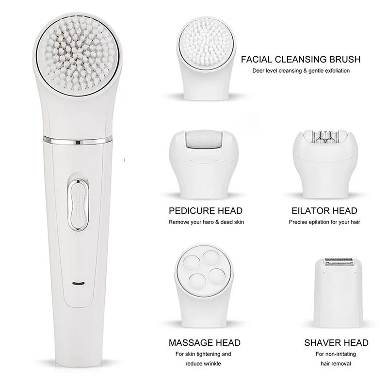 

Rechargeable 5 In 1 Facial Cleansing Brush Multifunction Deep Face Cleaning Brush Facial Peeling Pore Cleaner, White/oem