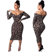 

Low Price Sexy Open Shoulder Leopard Print Long Sleeve Club Dress