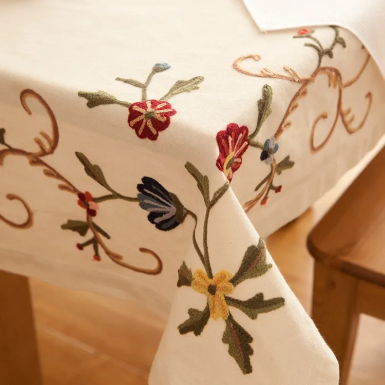 New Designs Handmade Lace Embroidery Fabric Tablecloth With Hand