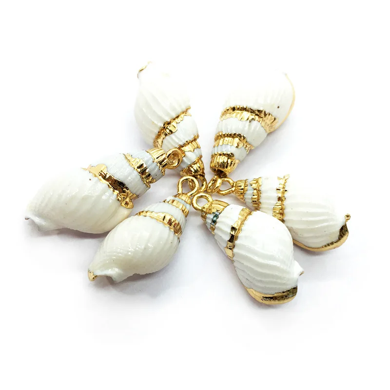 

Gold Plated White Color Long Small Conch Shell Pendants Assorted Natural Shell Pendants Seashell Charms Jewelry