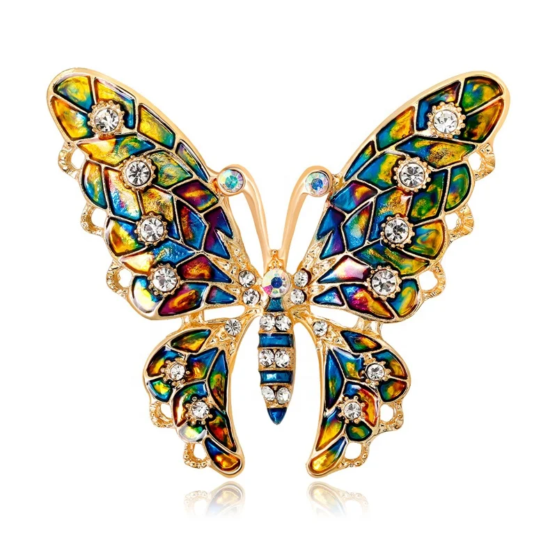 

High Quality Custom Rhinestone Brooch Enamel Butterfly Clutch Lapel Pin