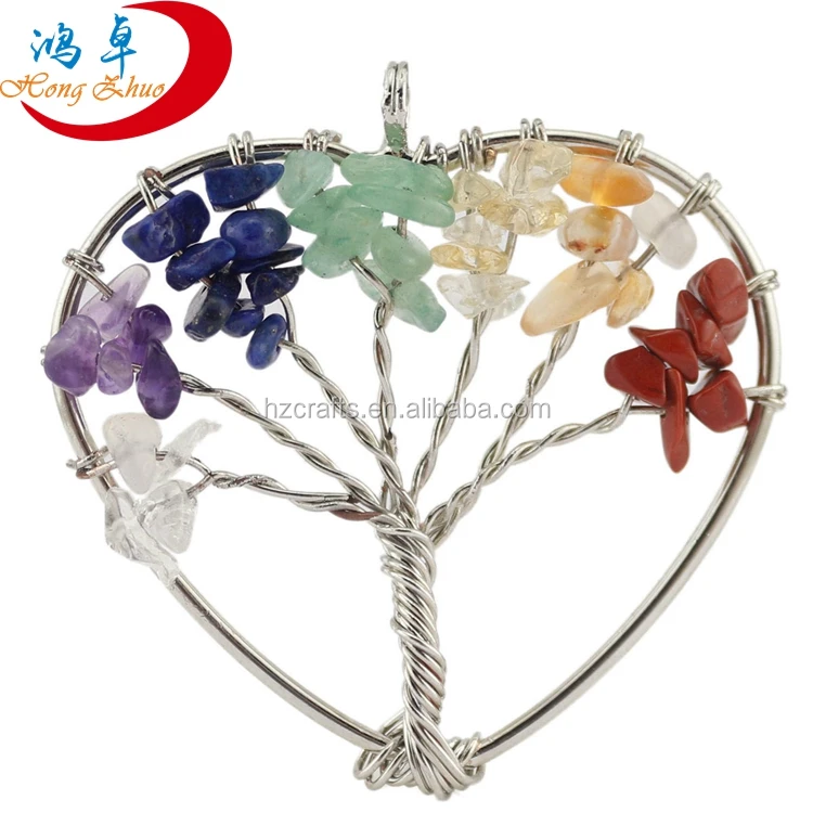 

Gemstone Beads Life Tree Healing Point Crystal Chakra Heart Pendant