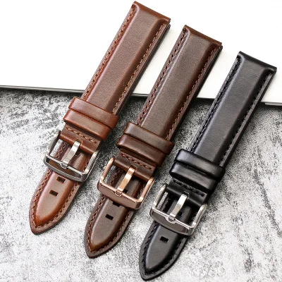 

luxury genuine leather strap customized cowhide watchband, Black brown dark brown