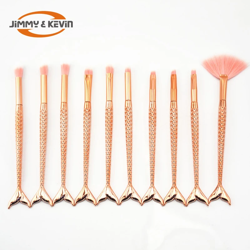 

Low MOQ Makeup Brushes Set 10 Pcs Colorful Mermaid Handle Make Up Brushes, Rainbow