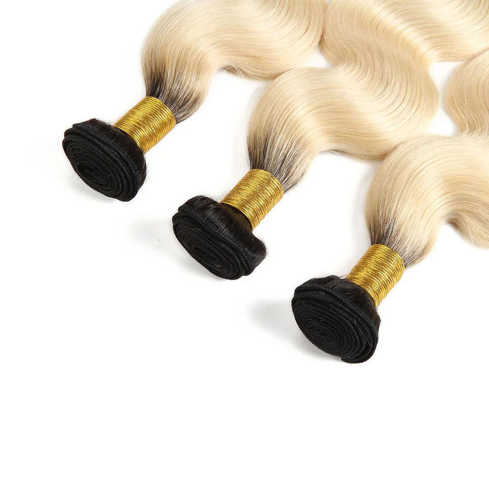 100% Unprocessed Caucasian Human Hair 1B 613 Blonde Ombre Color Remy Ukrainian Hair Weave Bundles With Lace Closure Frontal