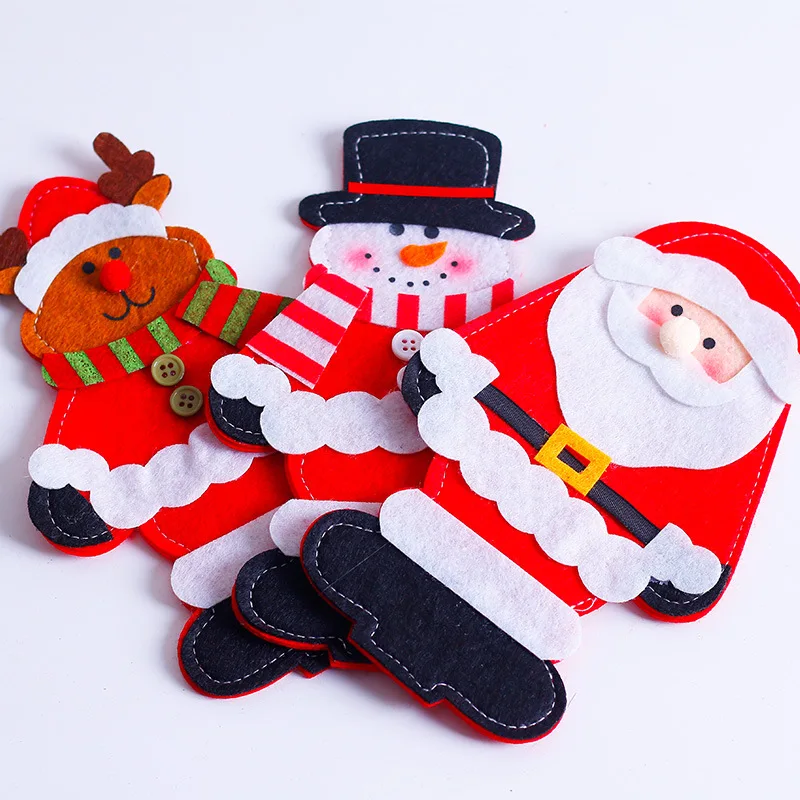 New Arrivals Novelty Christmas Tableware Gift Bag Small Snowman Christmas Knife And Fork Bag