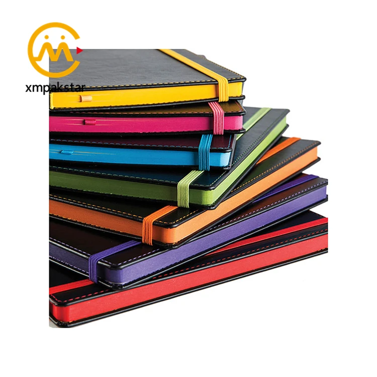 Color edges pu leather cover perfect binding journal with pen holder