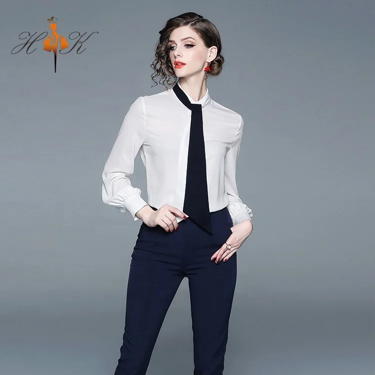 

Boutique women clothing long sleeves white collar shirt