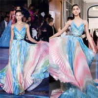

A2870 Migo 2020 New Style Strap Color Gradient Pleated Maxi Evening Dress For Women Party Wear Beach Dress