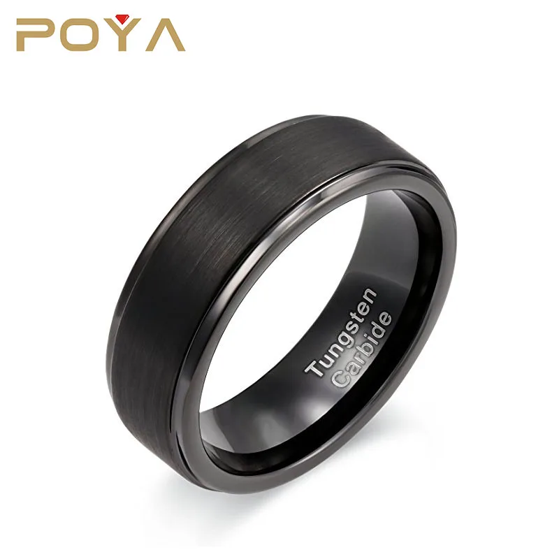 

POYA Jewelry Men's Tungsten Carbide Ring 8mm Polished Beveled Edge Brushed Center Wedding Band