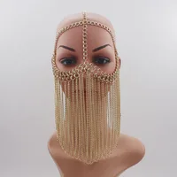 

Wholesale Facemask Chain Women Gold Silver Face Mask Chain Face Cover Tassel Head Chain Face Veil Harness Jewelry Headdress