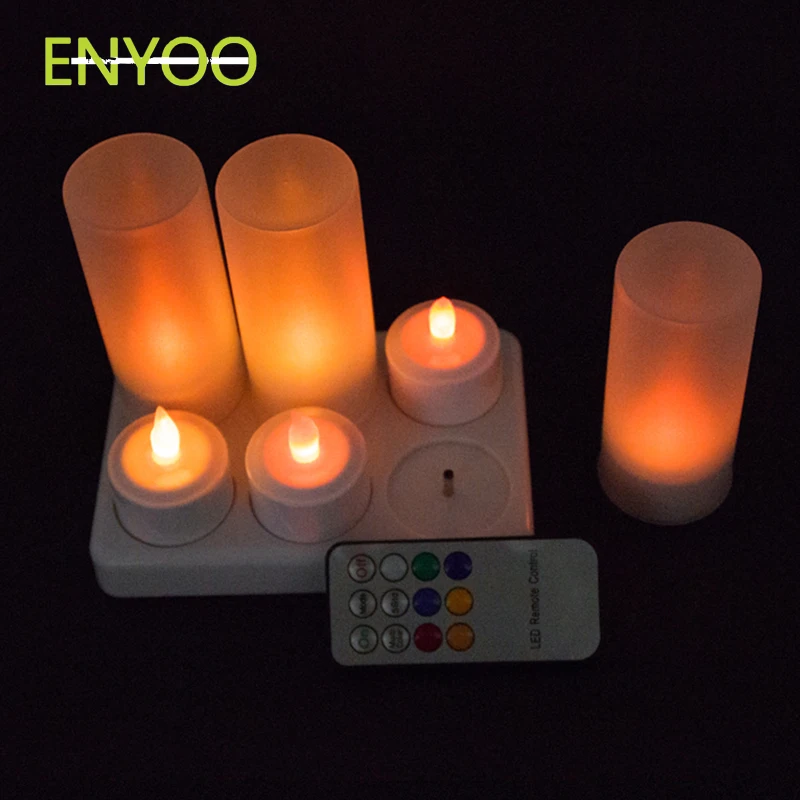 6 pcs/set Rechargeable Color Changing Electric LED Tea Light Candles with Remote Control