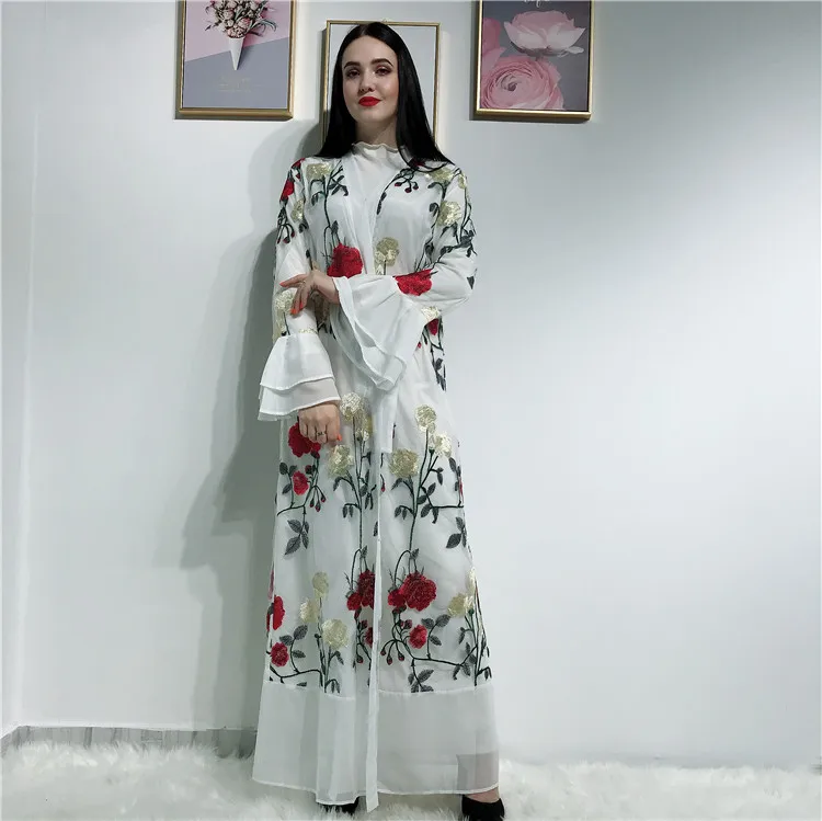 

Hot sale fashion luxury embroidery front open abaya turkey open abaya, Beige,red,white