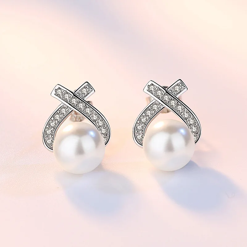 

Fashion Full CZ crystal cross pearl earrings