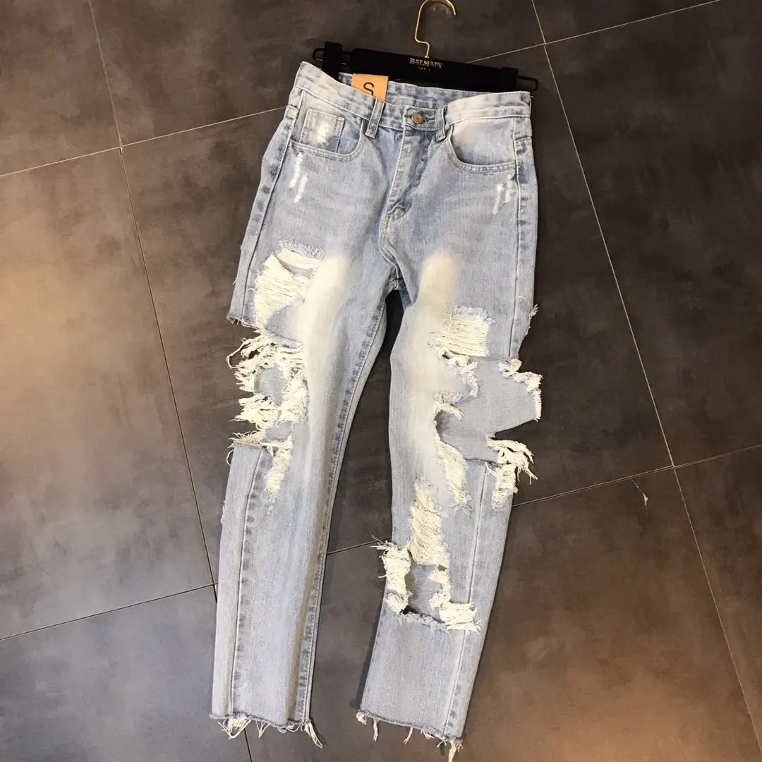2020 Wholesale Ladies Straight Baggy Pants Denim Ripped Jeans Destroy ...