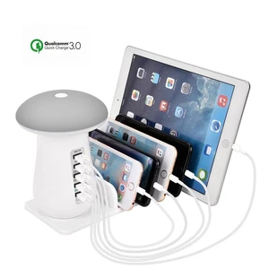 Portable Mushroom Desk Lamp 5 USB QC 3.0 Charger