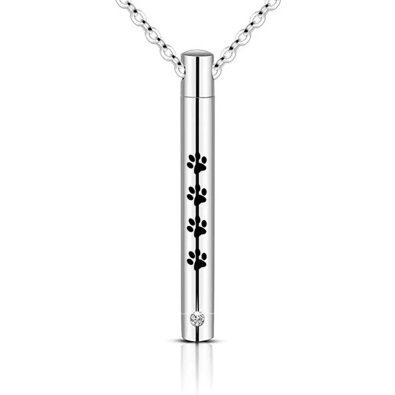 Cremation Urn Pendant Necklaces Ashes Memories Cylinder Cremation Keepsake Memorial Jewelry for dog Paw Prints Urn Necklace