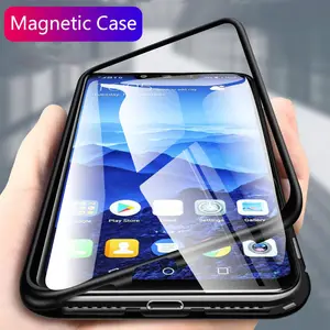 Magnetic Metal Bumper Case Tempered Glass Huawei Phones
