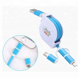 Portable retractable 3in1 data cable usb, usb cable with custom logo printing