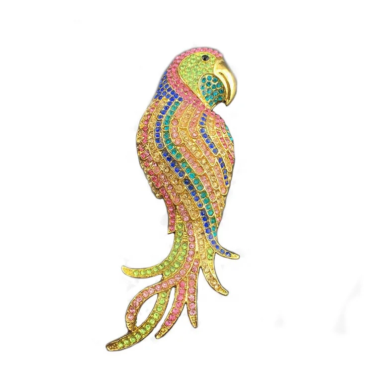 

Large Crystal Multicolor Parrot Brooch Rhinestone Birds Pin, Picture shows