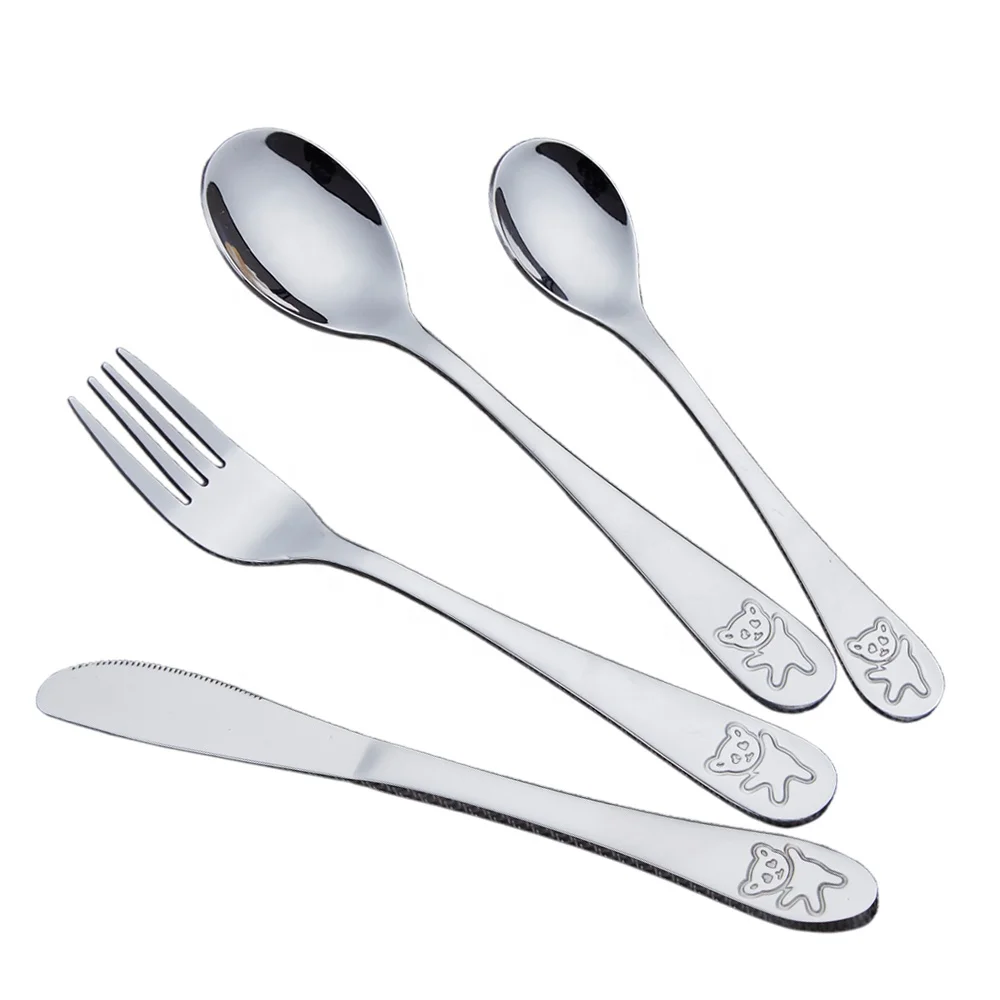 

Gift for children mirror polish kids stainless steel cutlery set with engraved bear LOGO handle