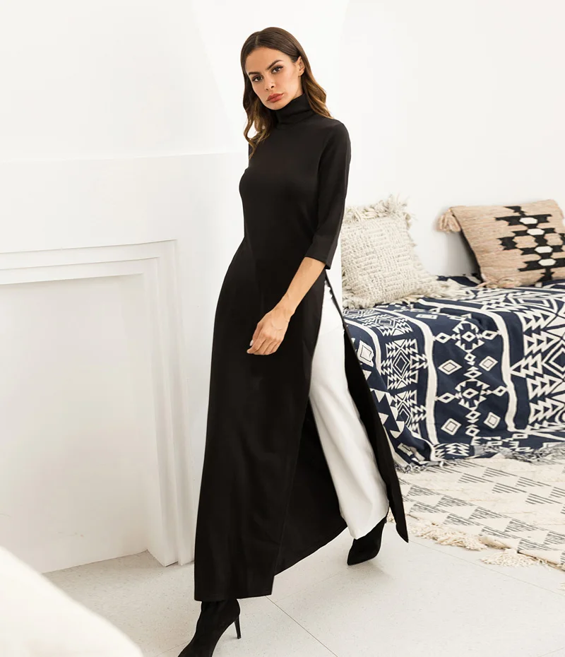 New Spring Autumn Turtle Neck Dress Long Sleeve One Piece Dress Simple Women Buy Long Sleeve Long Dresses Shirt Dresses Women Cotton Maxi Dress Product On Alibaba Com