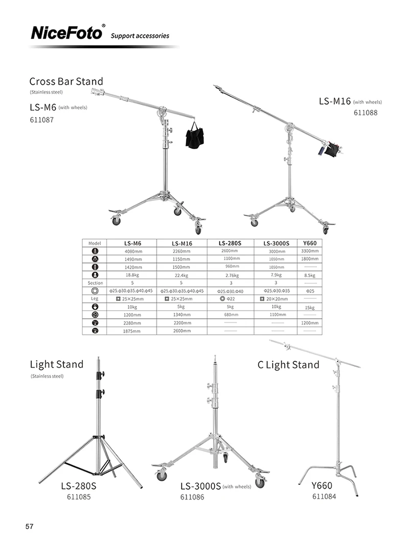 40" Stainless Steel Multi-function C Stand with Folding Legs