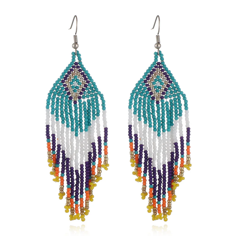 

Colorful Handmade Seed Beads Earrings Boho Tassel Long Earrings for Women Jewelry, As picture or customized