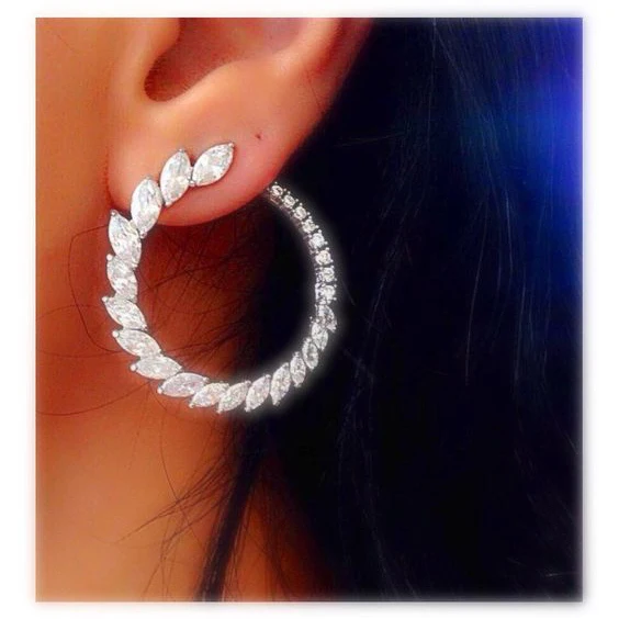 Barlaycs 2019 New Fashion Statement Korean Vintage Big Bling Crystal Rhinestone Wing Stud Hoop Earrings for Women Jewelry