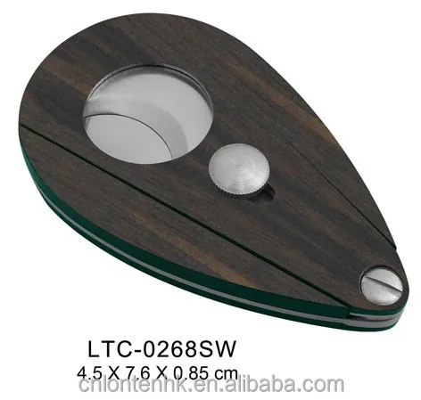 

Wholesale Price Good Price Metal Useful Dual Sharp Blade Wooden Cigar Cutter, Walnut