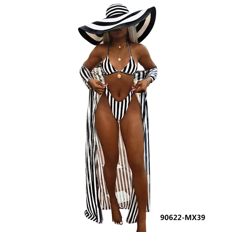 90622-MX39 fashion 3 piece chiffon long coat women swimsuit