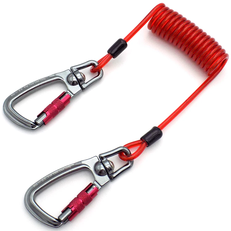 Super Spring Coil Tool Lanyard With Double Screwlock Carabiners Pvc